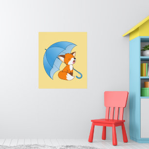 Niedlicher Sleepy Little Fox unter Umbrella Poster