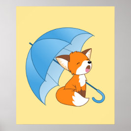 Niedlicher Sleepy Little Fox unter Umbrella Poster