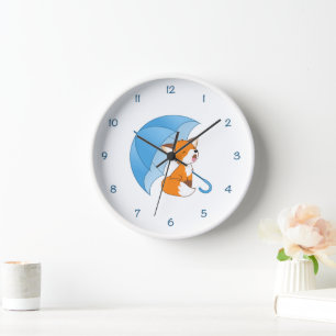 Niedlicher Sleepy Little Fox unter Umbrella Uhr