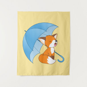 Niedlicher Sleepy Little Fox unter Umbrella Wandteppich