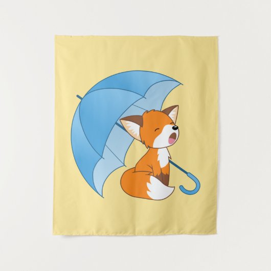 Niedlicher Sleepy Little Fox unter Umbrella Wandteppich (Vorderseite)