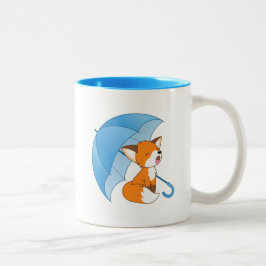Niedlicher Sleepy Little Fox unter Umbrella Zweifarbige Tasse