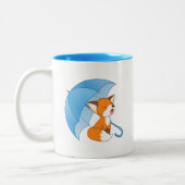 Niedlicher Sleepy Little Fox unter Umbrella Zweifarbige Tasse (Links)