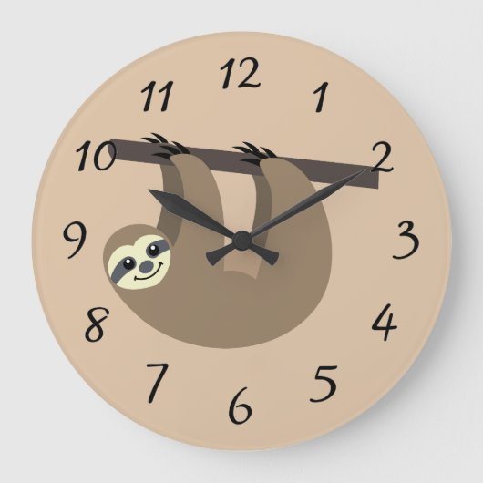 Niedlicher Sloth Cartoon Große Wanduhr (Vorderseite)