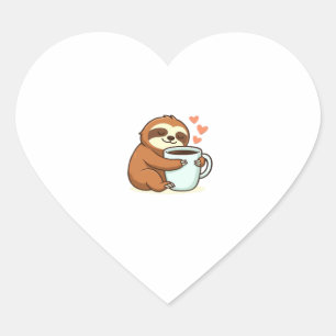 Niedlicher Sloth, der Big Coffee Cup Premium-T - S Herz-Aufkleber