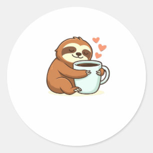 Niedlicher Sloth, der Big Coffee Cup Premium-T - S Runder Aufkleber