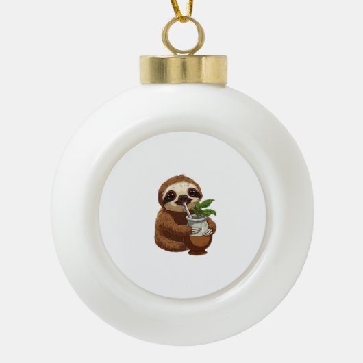 Niedlicher Sloth Drink Yerba Mate - Adorable Kawai Keramik Kugel-Ornament (Vorderseite)