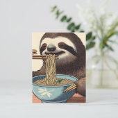 Niedlicher Sloth Eating Ramen Woodblock Print Postkarte (Stehend Vorderseite)