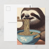 Niedlicher Sloth Eating Ramen Woodblock Print Postkarte (Vorne/Hinten)