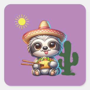 Niedlicher Sloth frisst Taco Quadratischer Aufkleber
