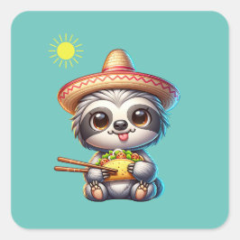 Niedlicher Sloth frisst Taco Quadratischer Aufkleber