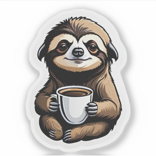 Niedlicher Sloth Holding-Kaffee-Cup Aufkleber (Vorderseite)