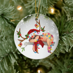 Niedlicher Sloth Jungle Wildtiere Weihnachtsmannmü Keramik Ornament