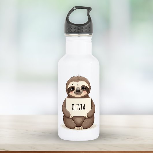 Niedlicher Sloth mit einem Namensschild Edelstahlflasche
