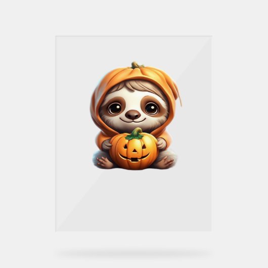 Niedlicher Sloth mit Pumpkin Halloween Cartoon Vec Acrylschild (Vorderseite)