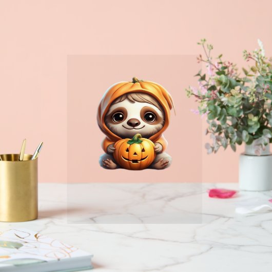 Niedlicher Sloth mit Pumpkin Halloween Cartoon Vec Acrylschild (Hochzeit)
