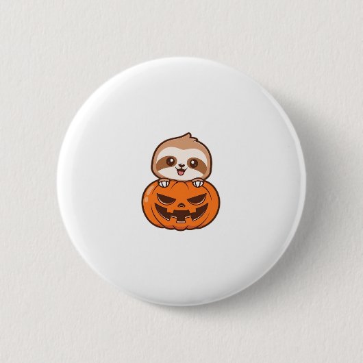 Niedlicher Sloth mit Pumpkin Halloween Cartoon Vec Button (Vorderseite)