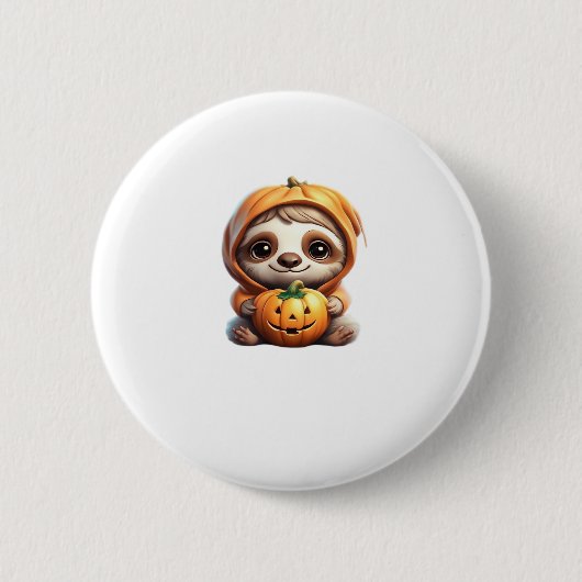 Niedlicher Sloth mit Pumpkin Halloween Cartoon Vec Button (Vorderseite)
