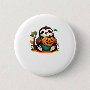 Niedlicher Sloth mit Pumpkin Halloween Cartoon Vec Button