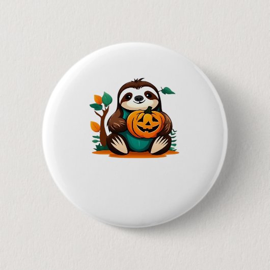 Niedlicher Sloth mit Pumpkin Halloween Cartoon Vec Button (Vorderseite)