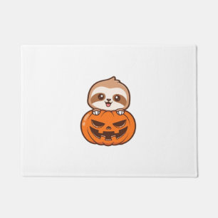 Niedlicher Sloth mit Pumpkin Halloween Cartoon Vec Fußmatte