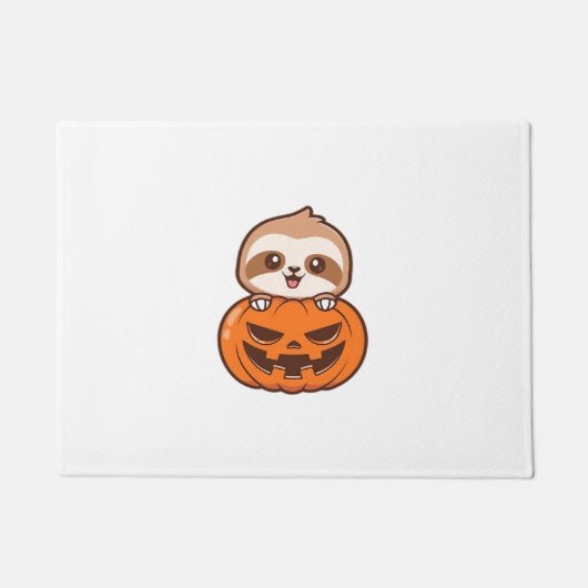 Niedlicher Sloth mit Pumpkin Halloween Cartoon Vec Fußmatte (Vorderseite)