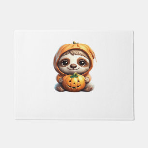 Niedlicher Sloth mit Pumpkin Halloween Cartoon Vec Fußmatte