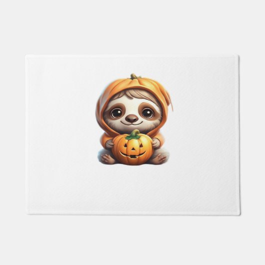 Niedlicher Sloth mit Pumpkin Halloween Cartoon Vec Fußmatte (Vorderseite)