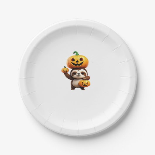 Niedlicher Sloth mit Pumpkin Halloween Cartoon Vec Pappteller (Vorderseite)