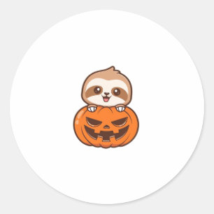 Niedlicher Sloth mit Pumpkin Halloween Cartoon Vec Runder Aufkleber