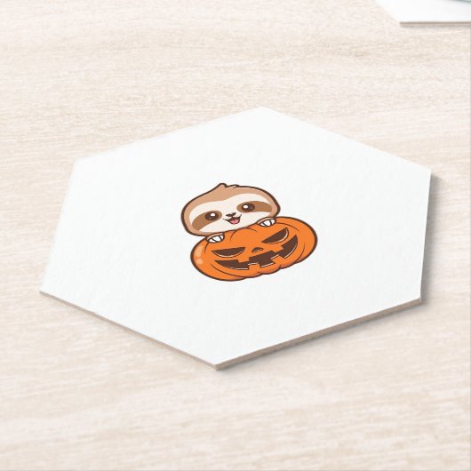 Niedlicher Sloth mit Pumpkin Halloween Cartoon Vec Untersetzer (angewinkelt)