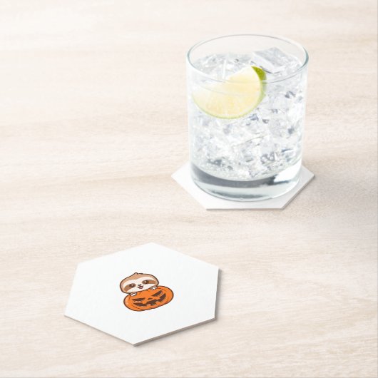 Niedlicher Sloth mit Pumpkin Halloween Cartoon Vec Untersetzer (Vor Ort)