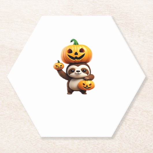 Niedlicher Sloth mit Pumpkin Halloween Cartoon Vec Untersetzer (Vorderseite)