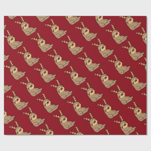 Niedlicher Sloth mit Ren-Geweih-Weihnachtskunst Geschenkpapier (Flach)