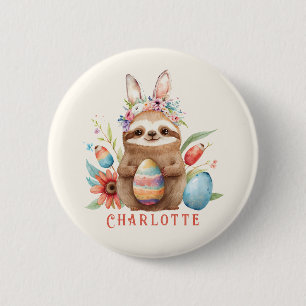 Niedlicher Sloth Oaster Kanincheneier Name Button