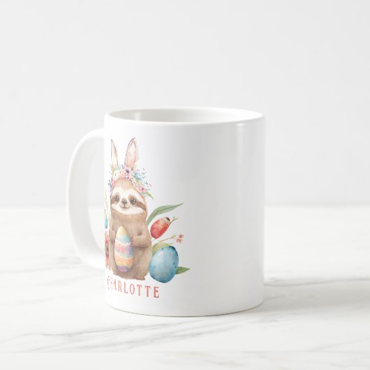 Niedlicher Sloth Oaster Kanincheneier Name Kaffeetasse (Vorderseite Links)