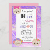 Niedlicher Sloth Pink Lila Kind Einladung zum Gebu (Vorne/Hinten)