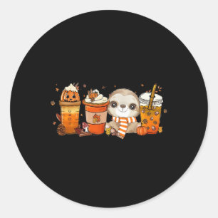 Niedlicher Sloth Pumpkin Gewürzkaffee Latte Herbst Runder Aufkleber