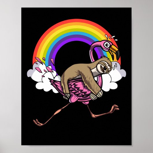 Niedlicher Sloth Riding Flamingo Bird Funny Rainbo Poster (Vorne)