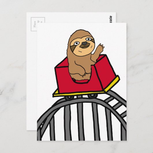 Niedlicher Sloth Riding Roller Untersetzer Cartoon Postkarte (Vorne/Hinten)