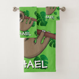 Niedlicher Sloth Safari Green Cartoon Dschungel Badhandtuch Set