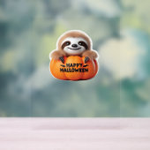 Niedlicher Sloth sitzt in einem Kürbis. Text Happy Acrylschild (Neutral)