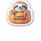 Niedlicher Sloth sitzt in einem Kürbis. Text Happy Aufkleber (Vorderseite)