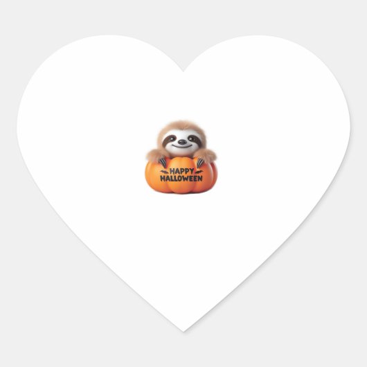 Niedlicher Sloth sitzt in einem Kürbis. Text Happy Herz-Aufkleber (Vorderseite)