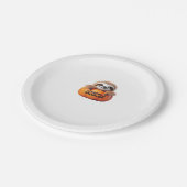 Niedlicher Sloth sitzt in einem Kürbis. Text Happy Pappteller (Schrägansicht)