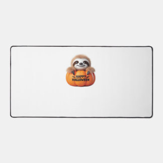 Niedlicher Sloth sitzt in einem Kürbis. Text Happy Schreibtischunterlage