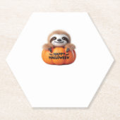 Niedlicher Sloth sitzt in einem Kürbis. Text Happy Untersetzer (Vorderseite)