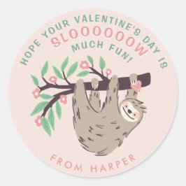 Niedlicher Sloth Valentine-Rundaufkleber Runder Aufkleber