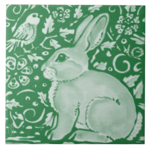 Niedlicher Smaragdgrüner Kaninchen Bunny Blumenga Fliese
