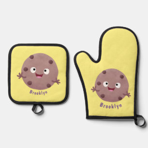 Niedlicher Smart-Schokolade-Chip-Cartoon Ofenhandschuh & Topflappen-Set